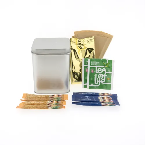 4P Kit café et thé avec café filtre dans boite en aluminium