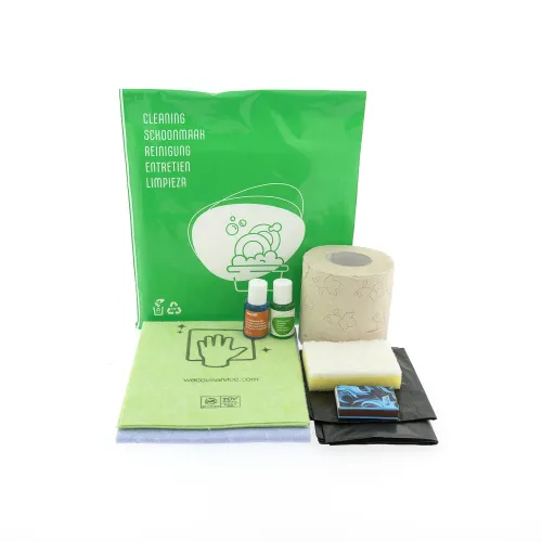 Kit de limpieza en bolsa de plástico con papel higiénico